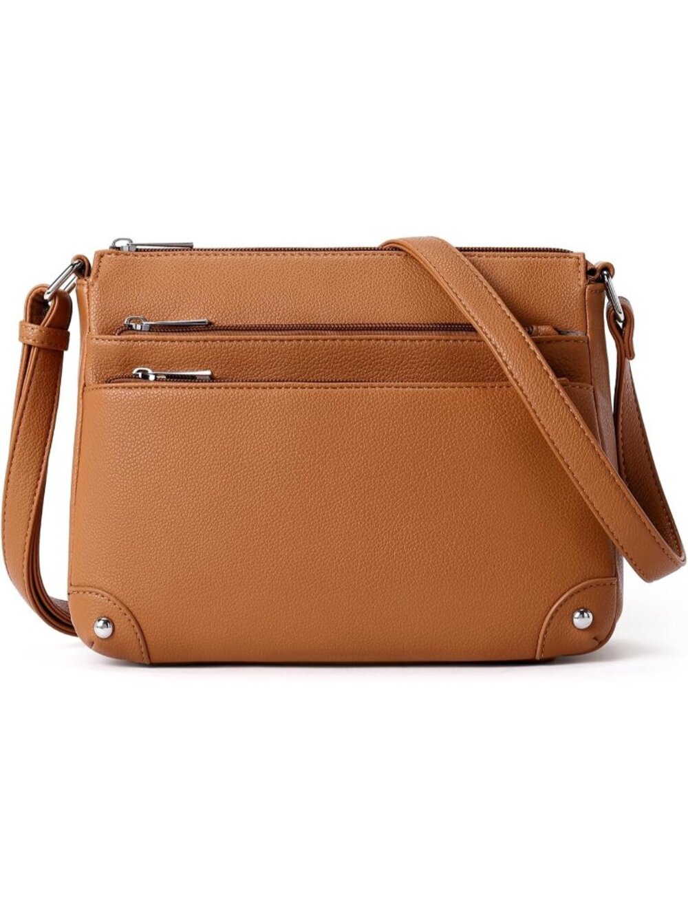 Women's Bright Brown Medium Size Shoulder Handbags, Satchel Purse With Multi Zip